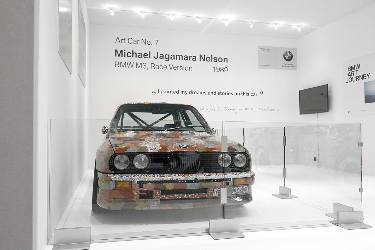 BMW M3 Art Car by Michael Jagamara Nelson, 1989 on display at the VIP Collectors Lounge at Art Basel in Miami Beach 2014 in Miami, FL.